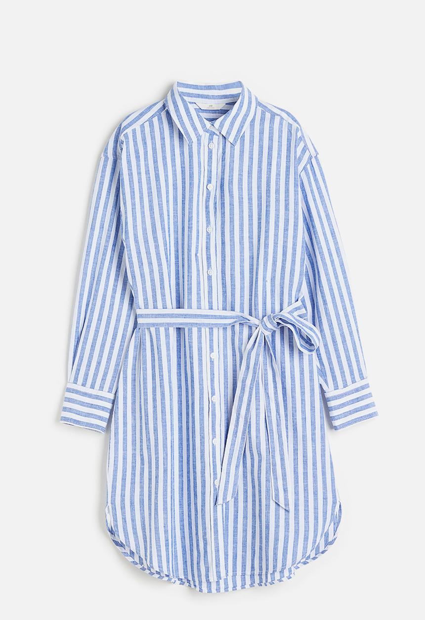 H&M - Linen-blend shirt dress - blue,multi