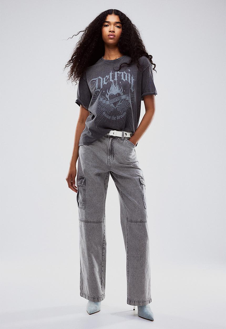 H&M - Oversized printed T-shirt - grey