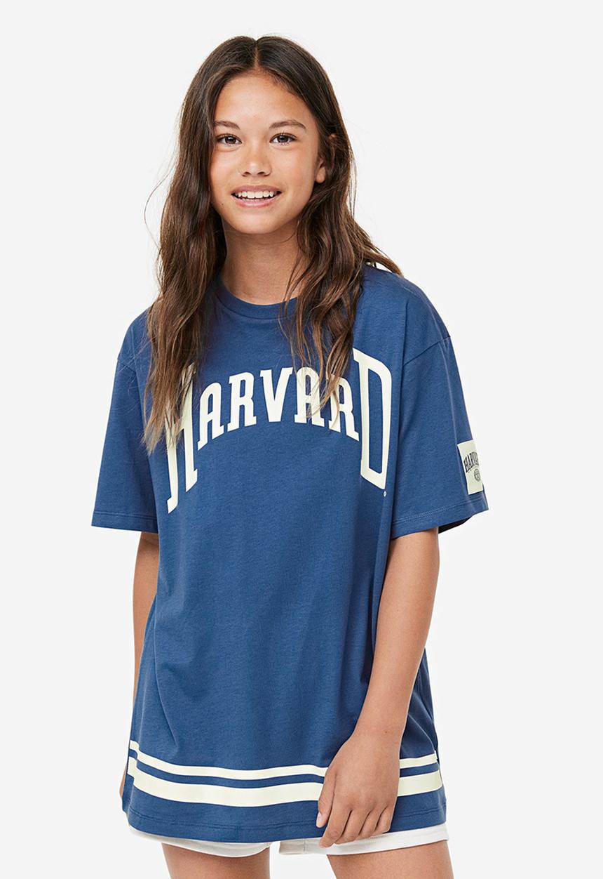 H&M - Oversized printed T-shirt - dark blue harvard university