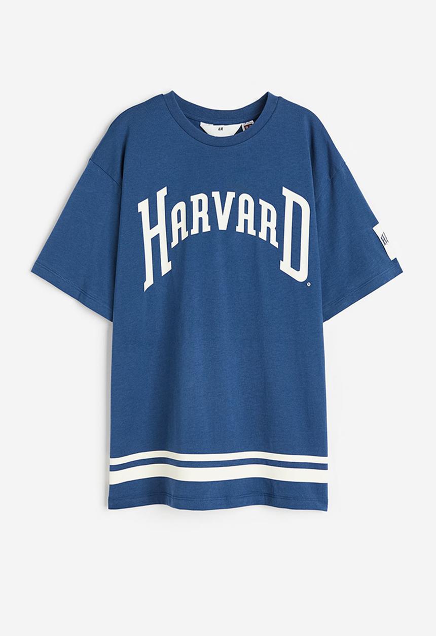 H&M - Oversized printed T-shirt - dark blue harvard university
