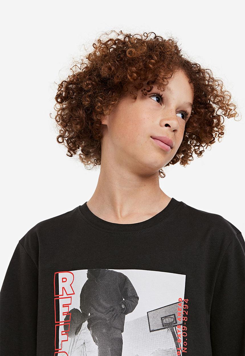 H&M - Printed jersey T-shirt - black refresh restart