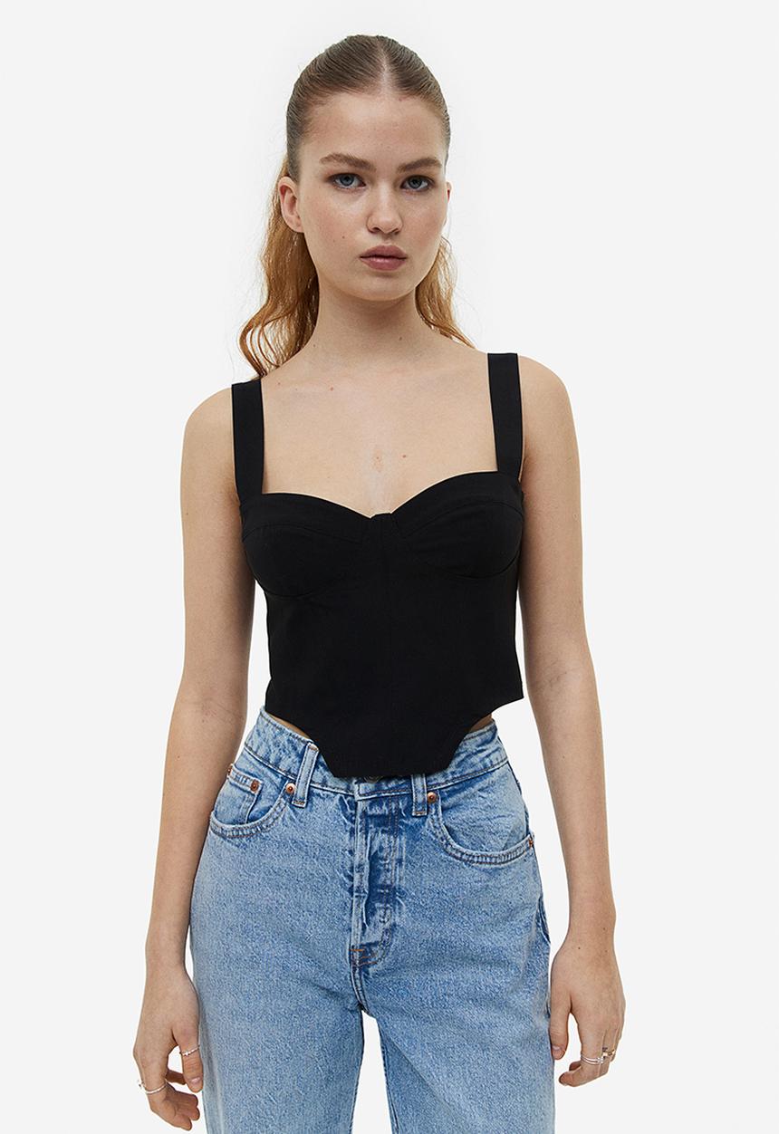 H&M - Cropped bustier top - black