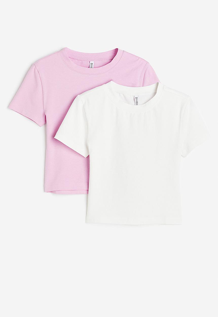 H&M - 2-Pack cropped T-shirts - light pink white
