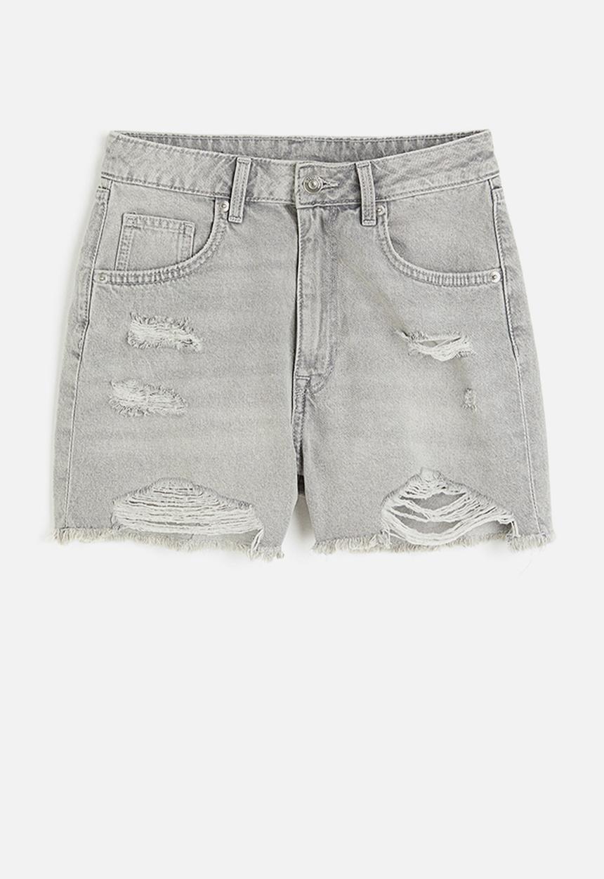 H&M - High-waisted denim shorts - light grey 