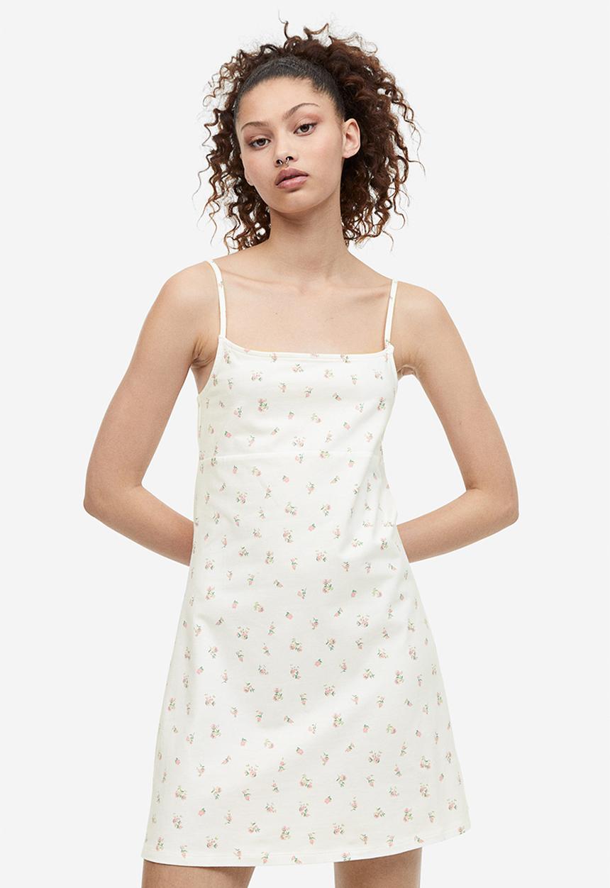 H&M - A-line jersey dress - white pink floral