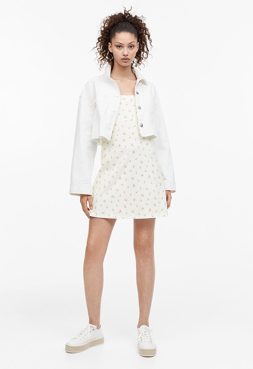 H&M - A-line jersey dress - white pink floral