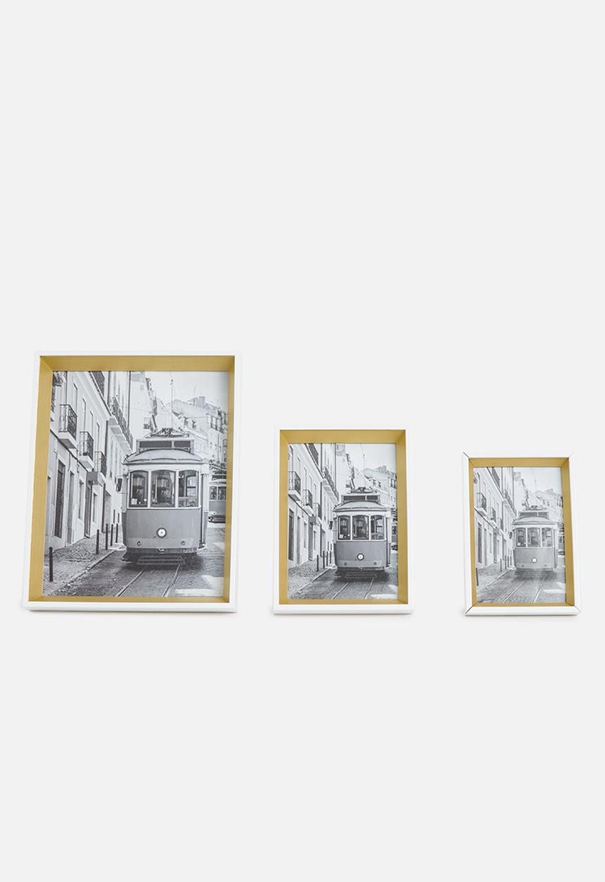 H&S - Set of 3 photo frames - white/gold