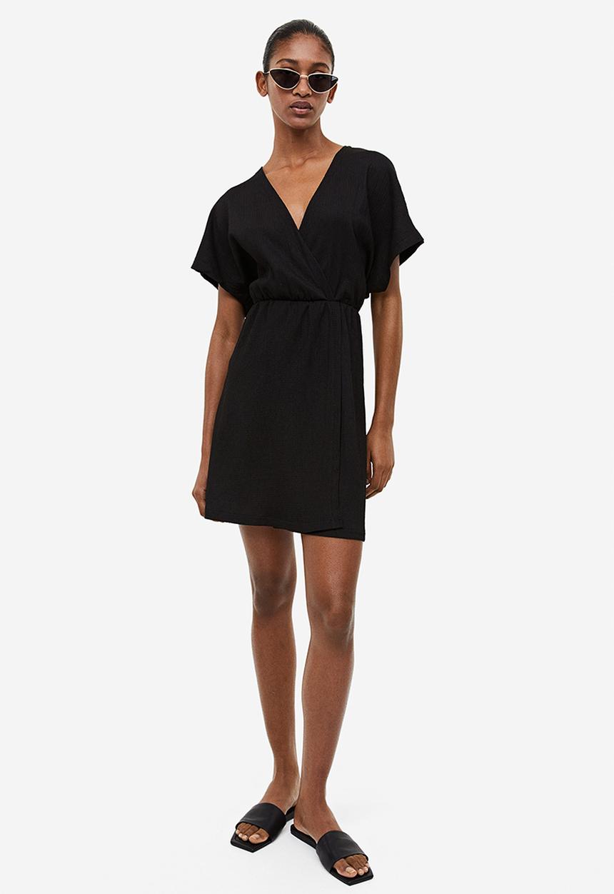 H&M - Crinkled wrap dress - black