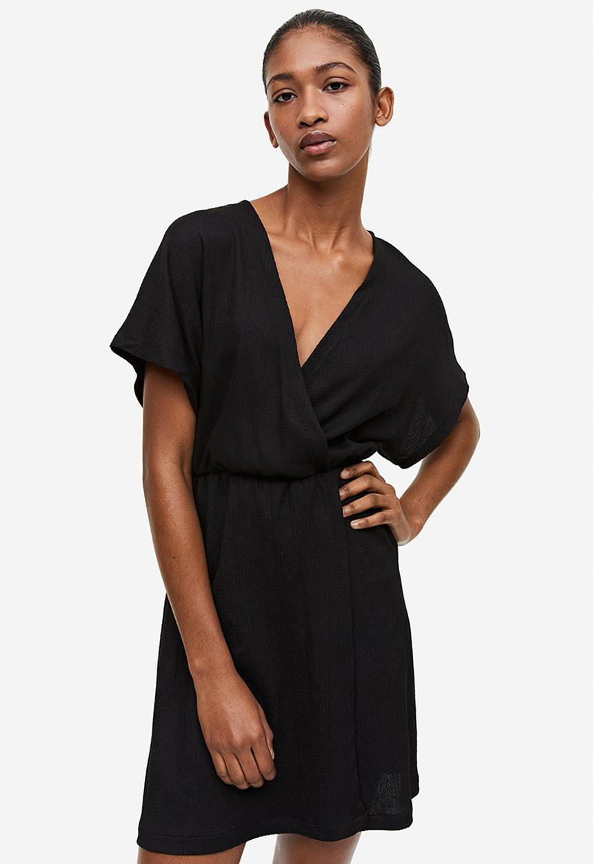 H&M - Crinkled wrap dress - black