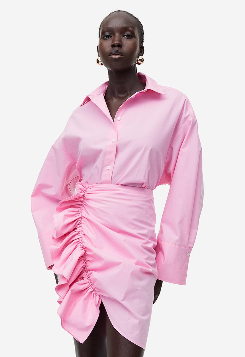 H&M - Draped flounce-detail skirt - light pink 