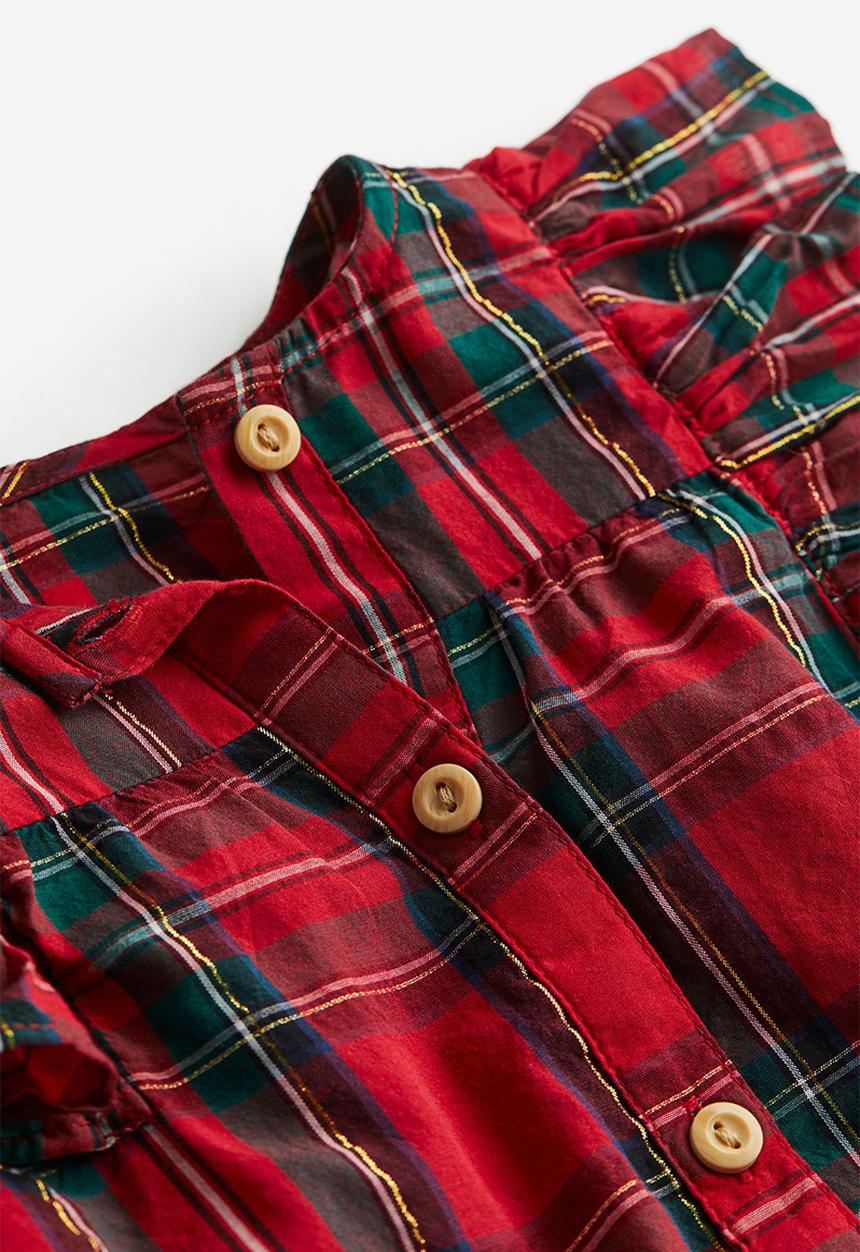 H&M - 3-Piece flounce-trimmed set - red checked 
