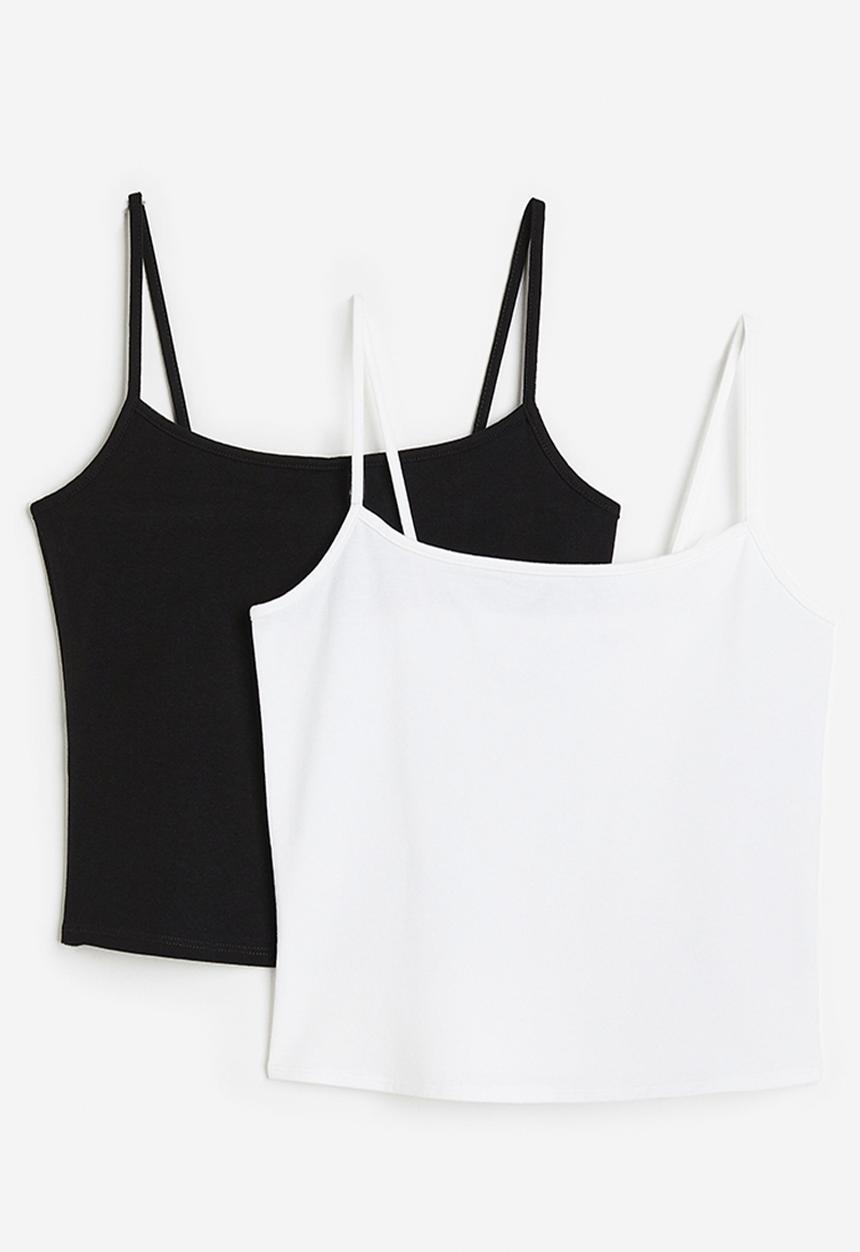 H&M - 2-Pack strappy tops - black & white