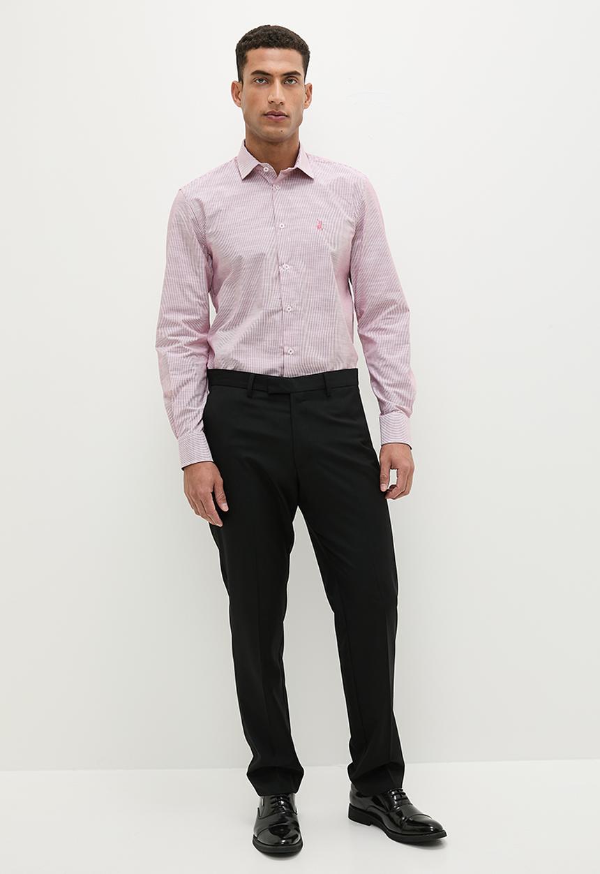 POLO - Mens textured slub long sleeve shirt pink