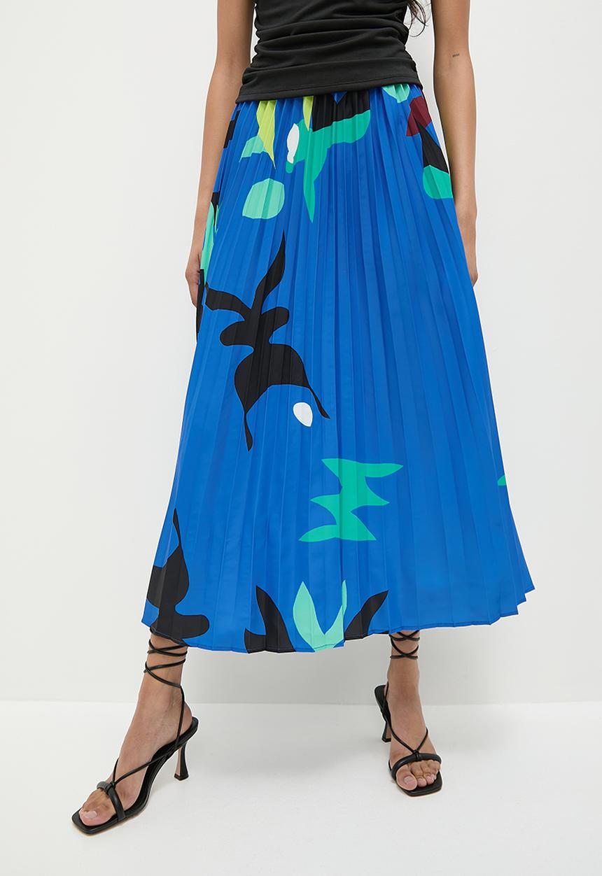 Superbalist - Co-ord border print modaxi pleated skirt - blues