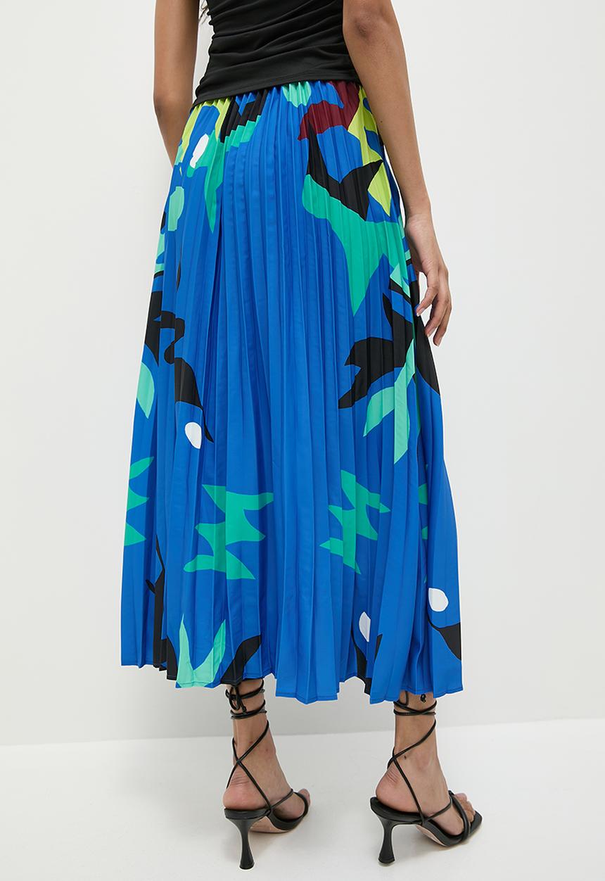 Superbalist - Co-ord border print modaxi pleated skirt - blues