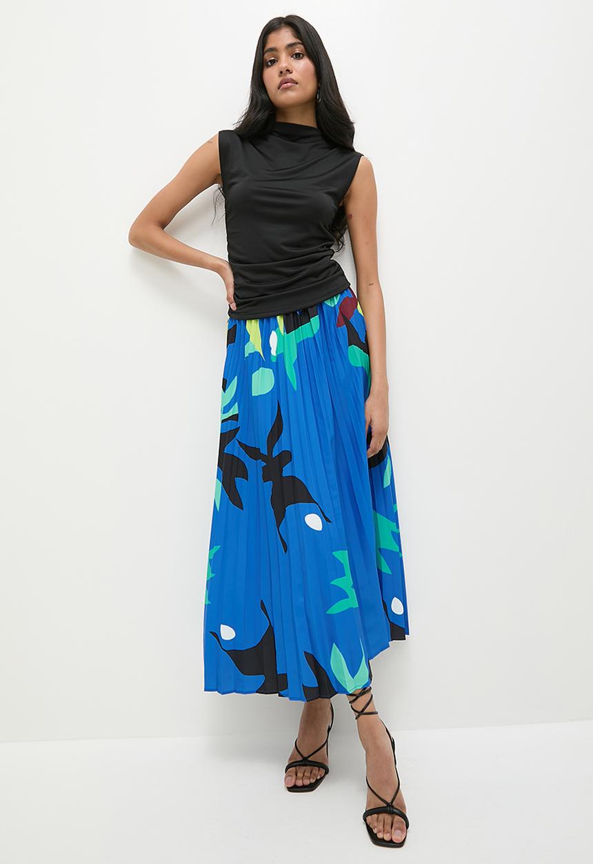 Superbalist - Co-ord border print modaxi pleated skirt - blues