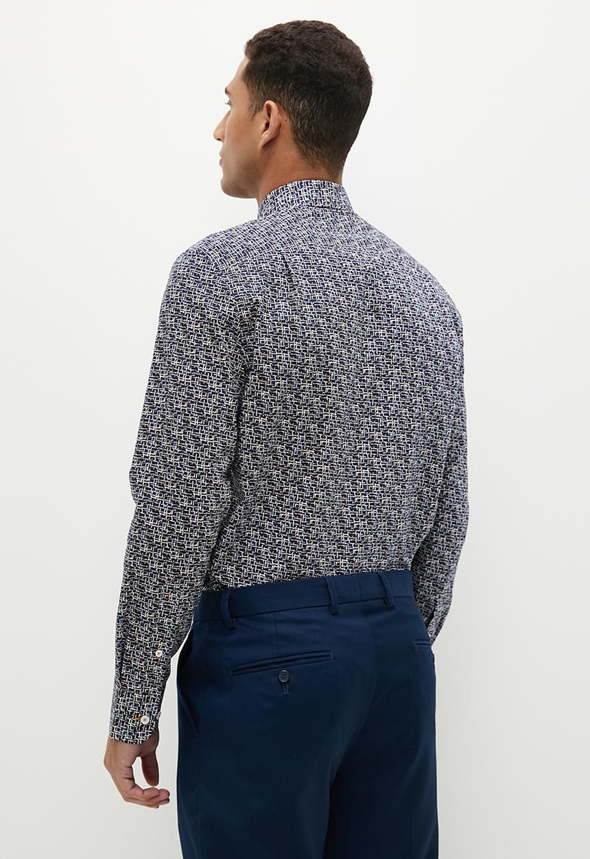 POLO - Mens geometric printed long sleeve shirt - blue