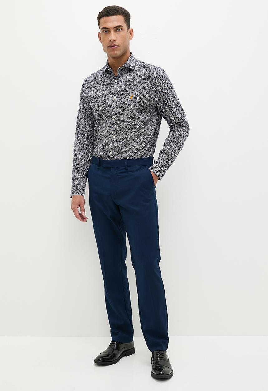 POLO - Mens geometric printed long sleeve shirt - blue