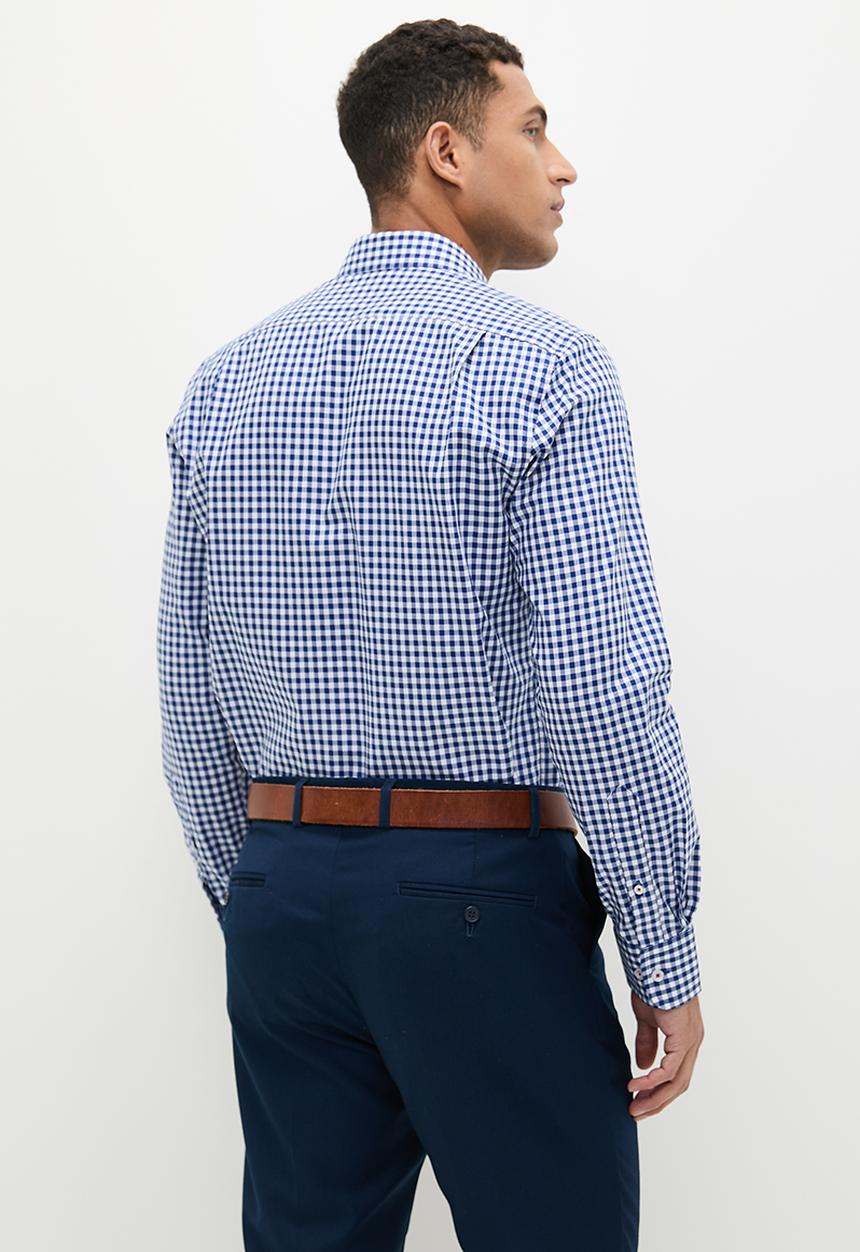 POLO - Mens gingham long sleeve shirt - blue