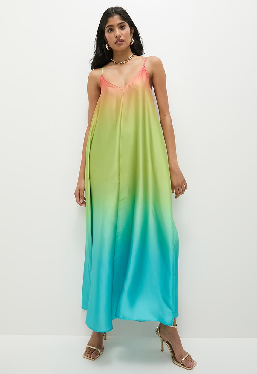Superbalist - Ombre satin dress - green & coral ombre