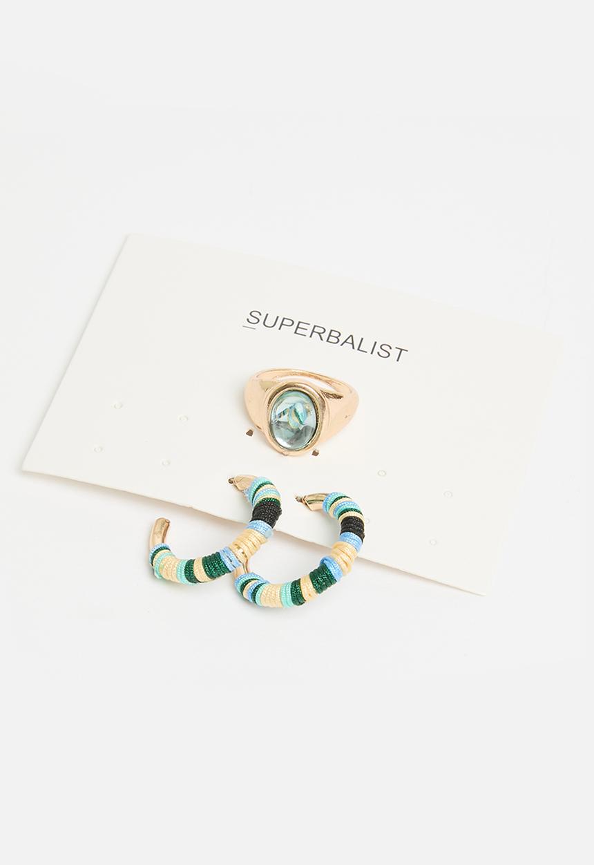 Superbalist - Lyra earring and ring pack - gold & blue