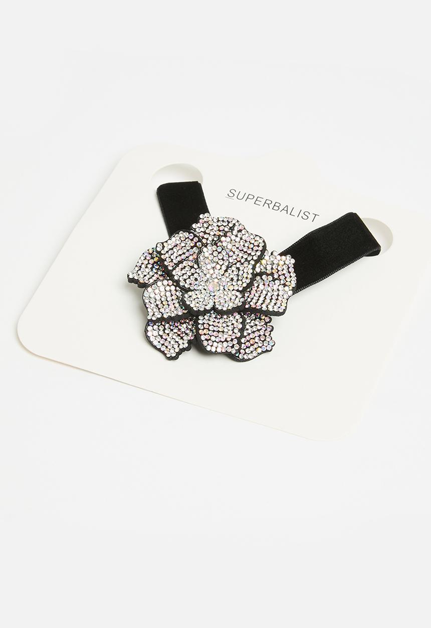 Superbalist - Diamante flower choker - black & silver
