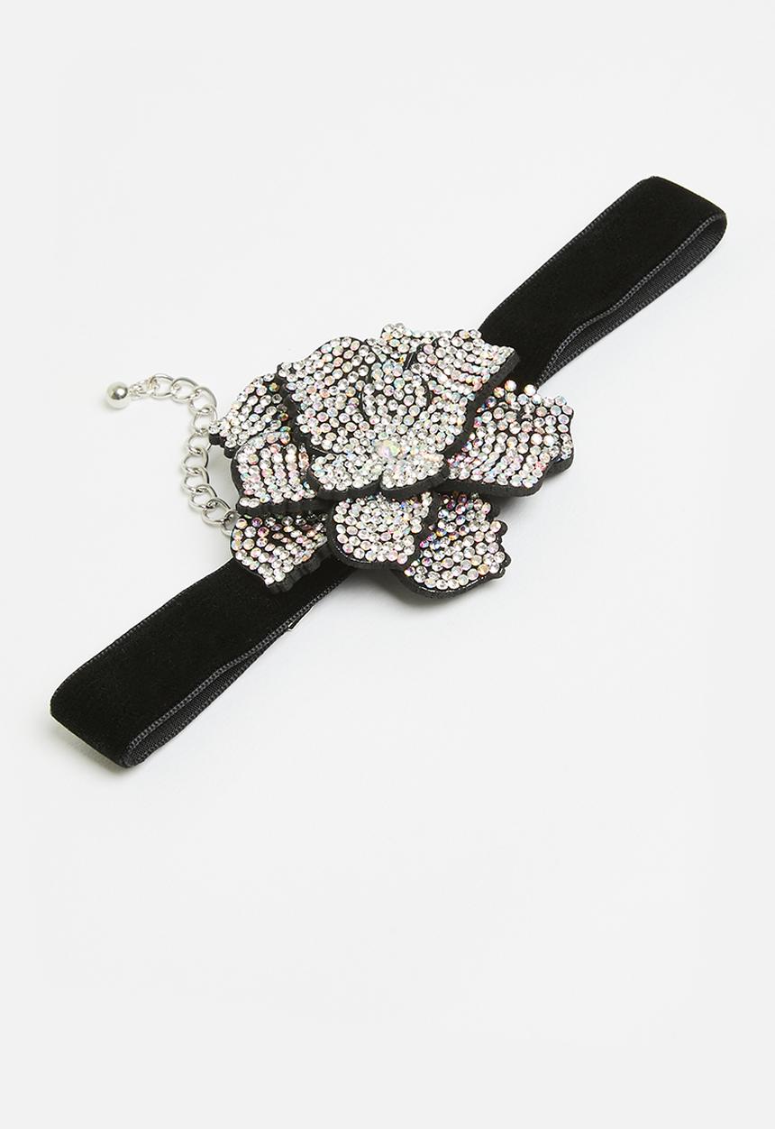 Superbalist - Diamante flower choker - black & silver