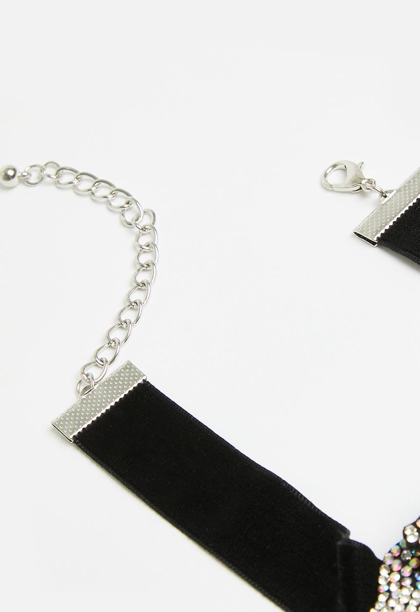 Superbalist - Diamante flower choker - black & silver