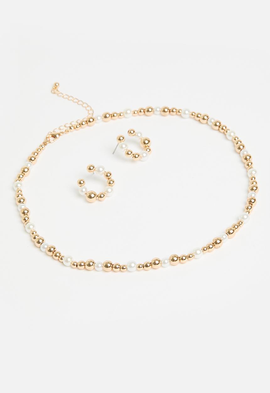 Superbalist - Ronnie necklace and earring set - gold & white