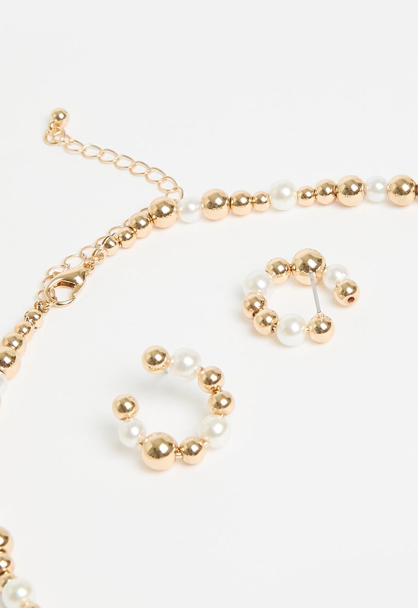 Superbalist - Ronnie necklace and earring set - gold & white