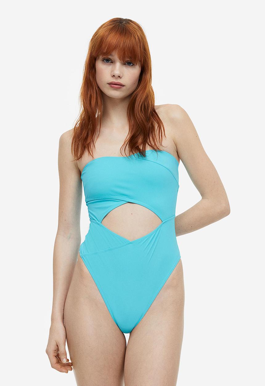 H&M - High-leg bandeau swimsuit - bright turquoise