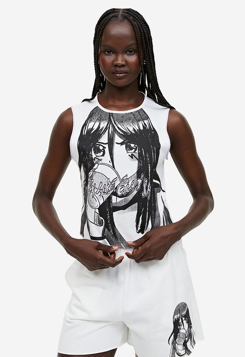 H&M - Printed vest top - white/billie eilish
