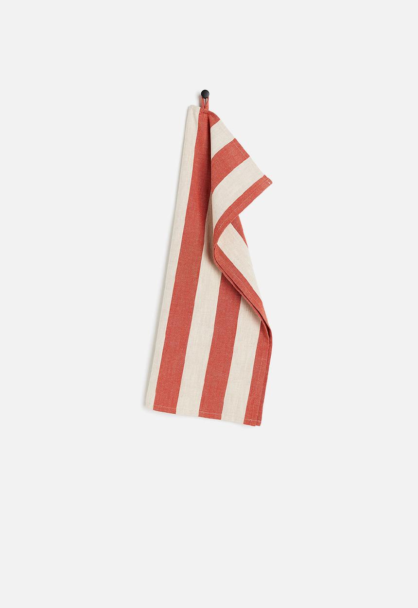 H&M - Striped linen-blend tea towel - dark orange/striped