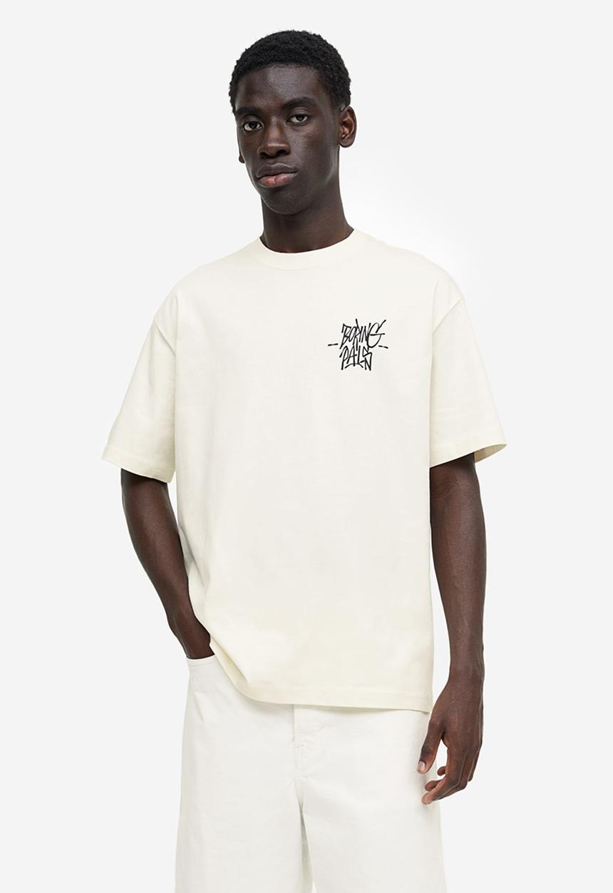 H&M - Relaxed fit printed t-shirt - cream/boring pals