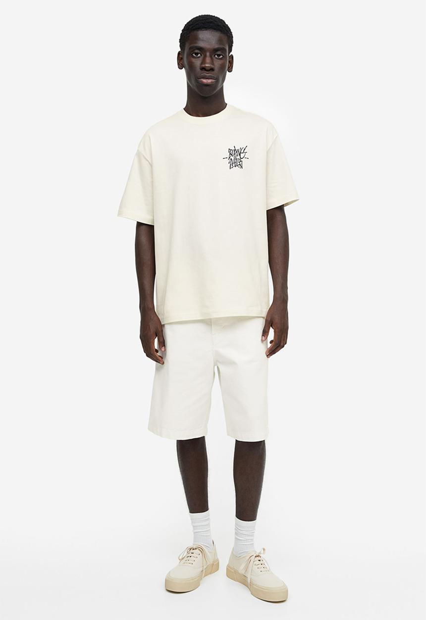 H&M - Relaxed fit printed t-shirt - cream/boring pals
