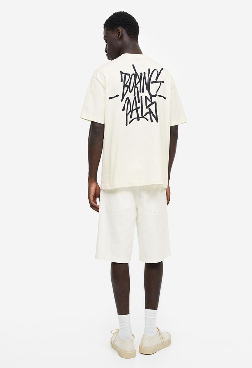 H&M - Relaxed fit printed t-shirt - cream/boring pals