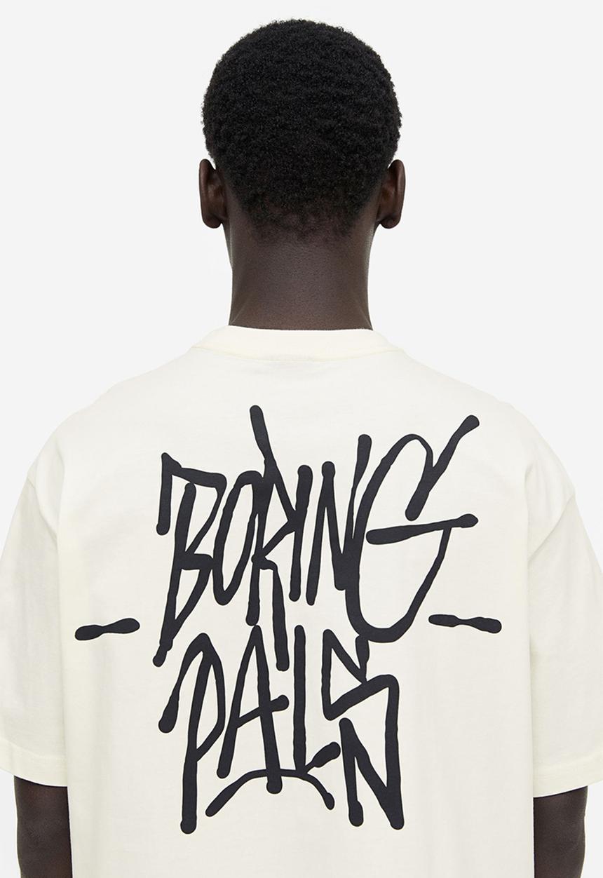H&M - Relaxed fit printed t-shirt - cream/boring pals