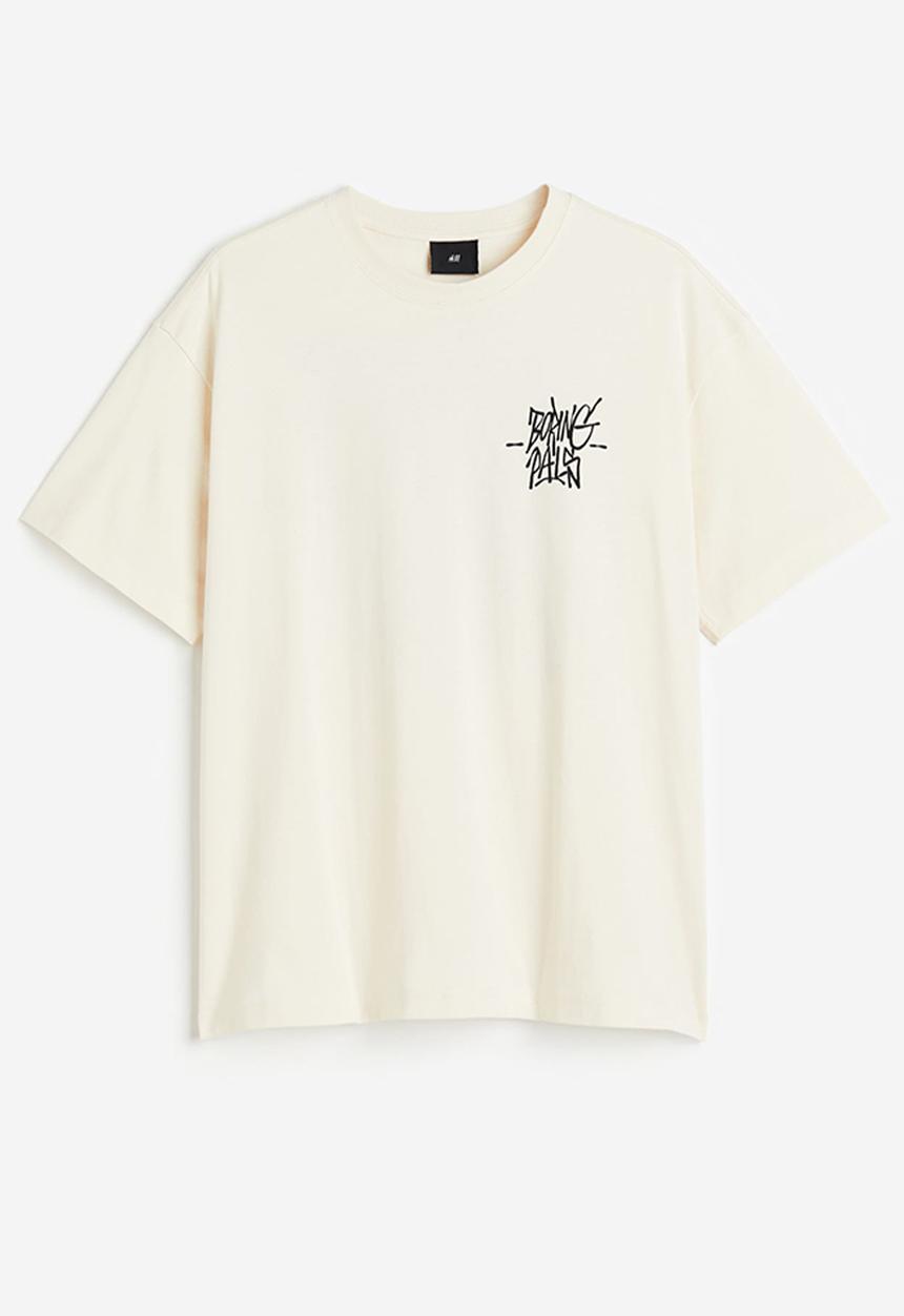 H&M - Relaxed fit printed t-shirt - cream/boring pals