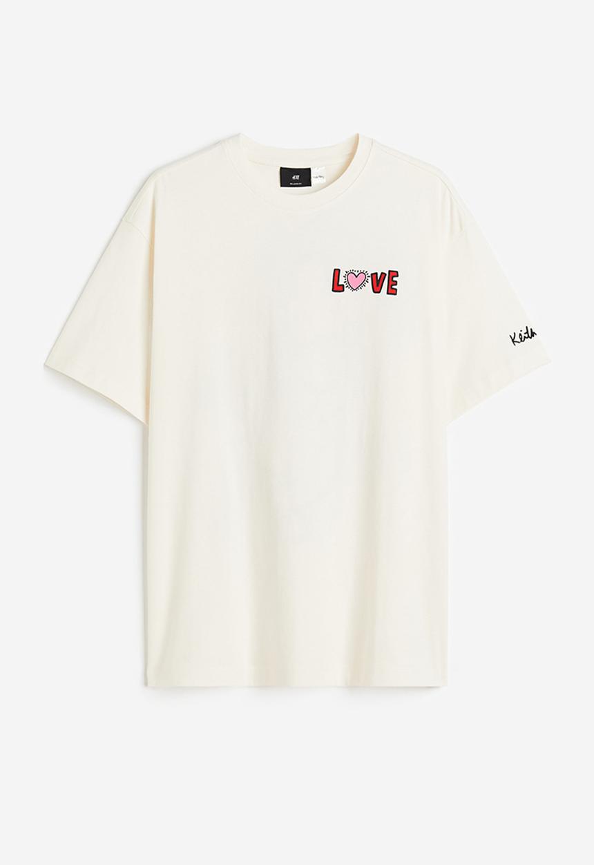 H&M - Relaxed fit t-shirt - cream/keith haring