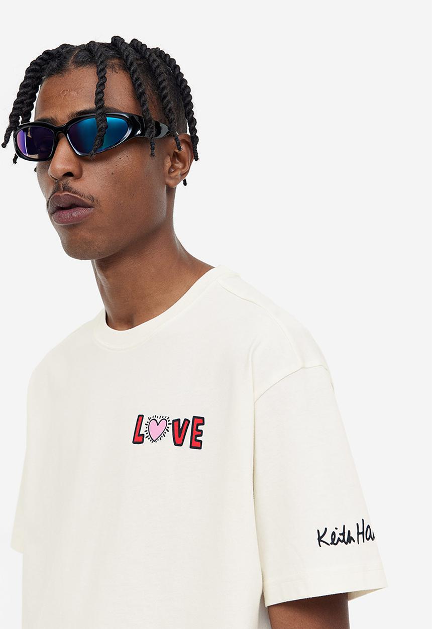 H&M - Relaxed fit t-shirt - cream/keith haring