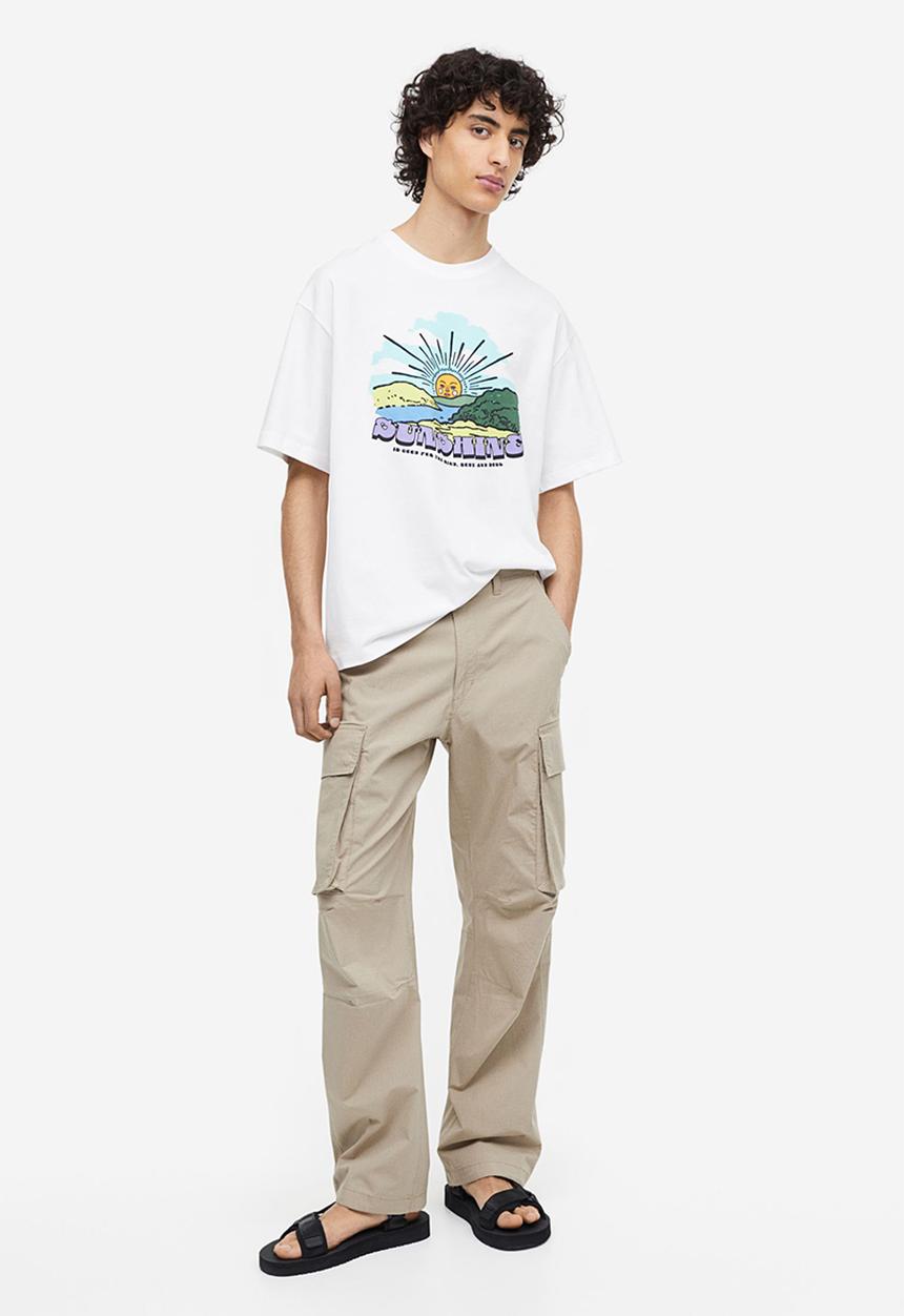 H&M - Loose fit printed t-shirt - white/sunshine