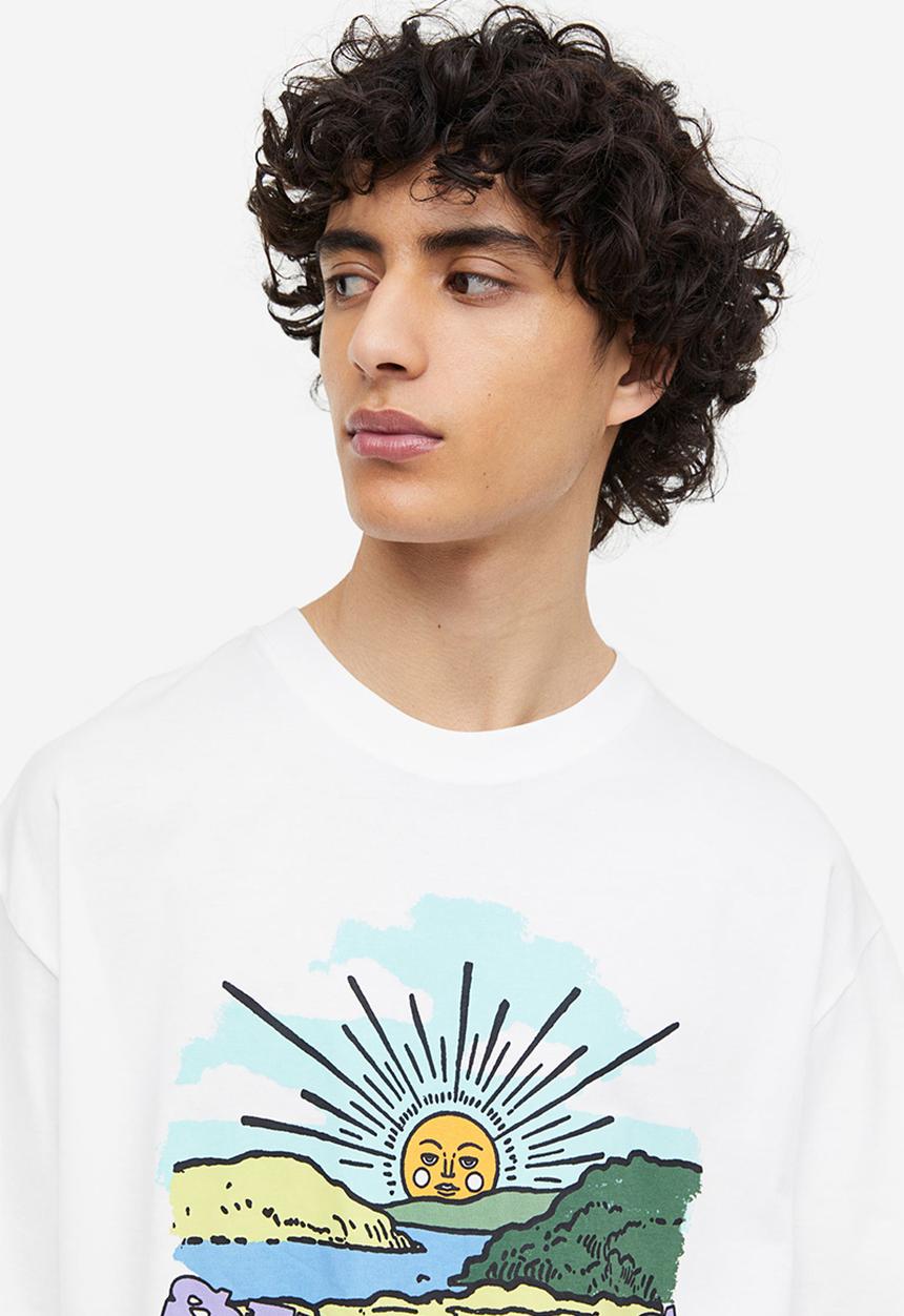 H&M - Loose fit printed t-shirt - white/sunshine