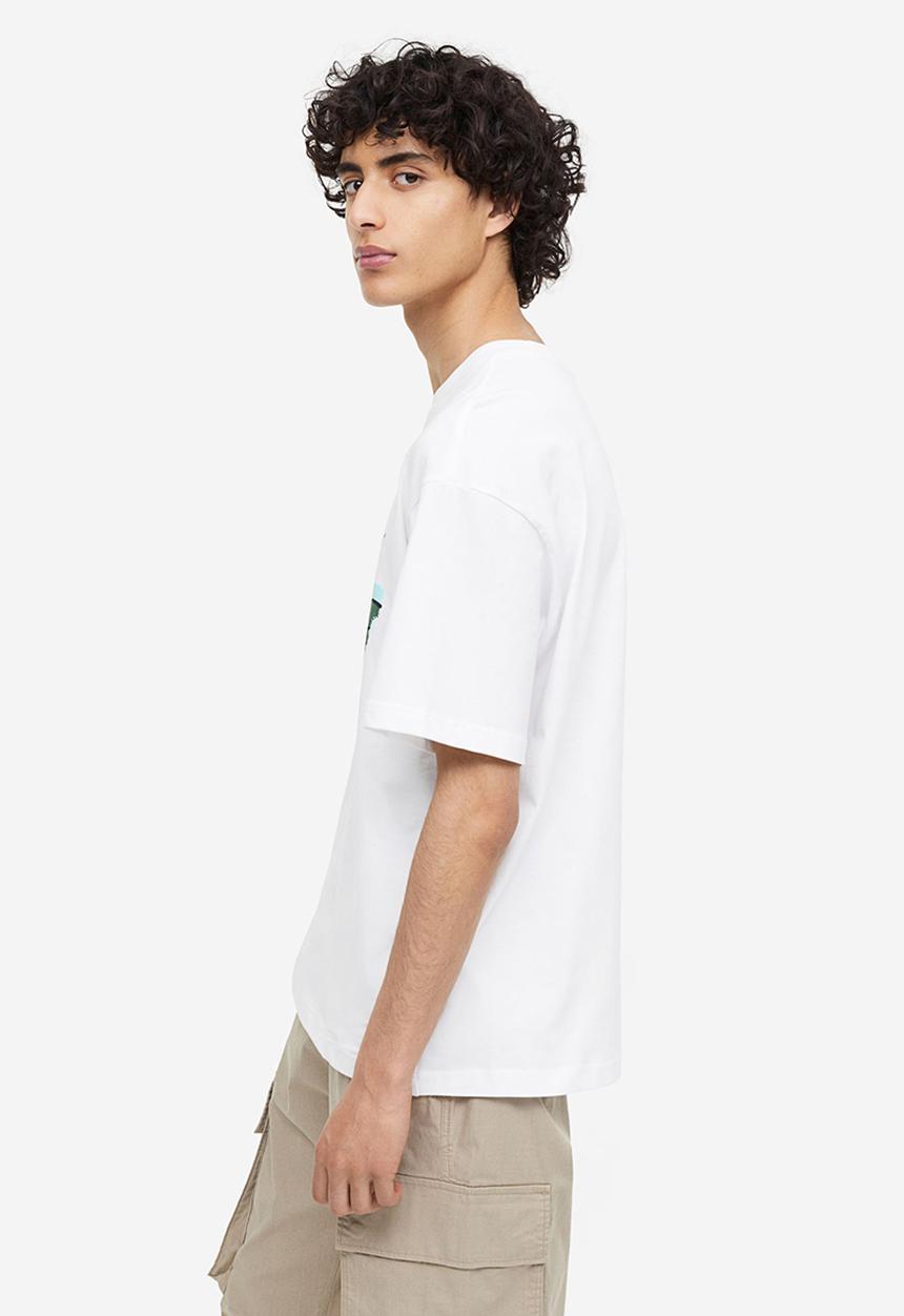 H&M - Loose fit printed t-shirt - white/sunshine