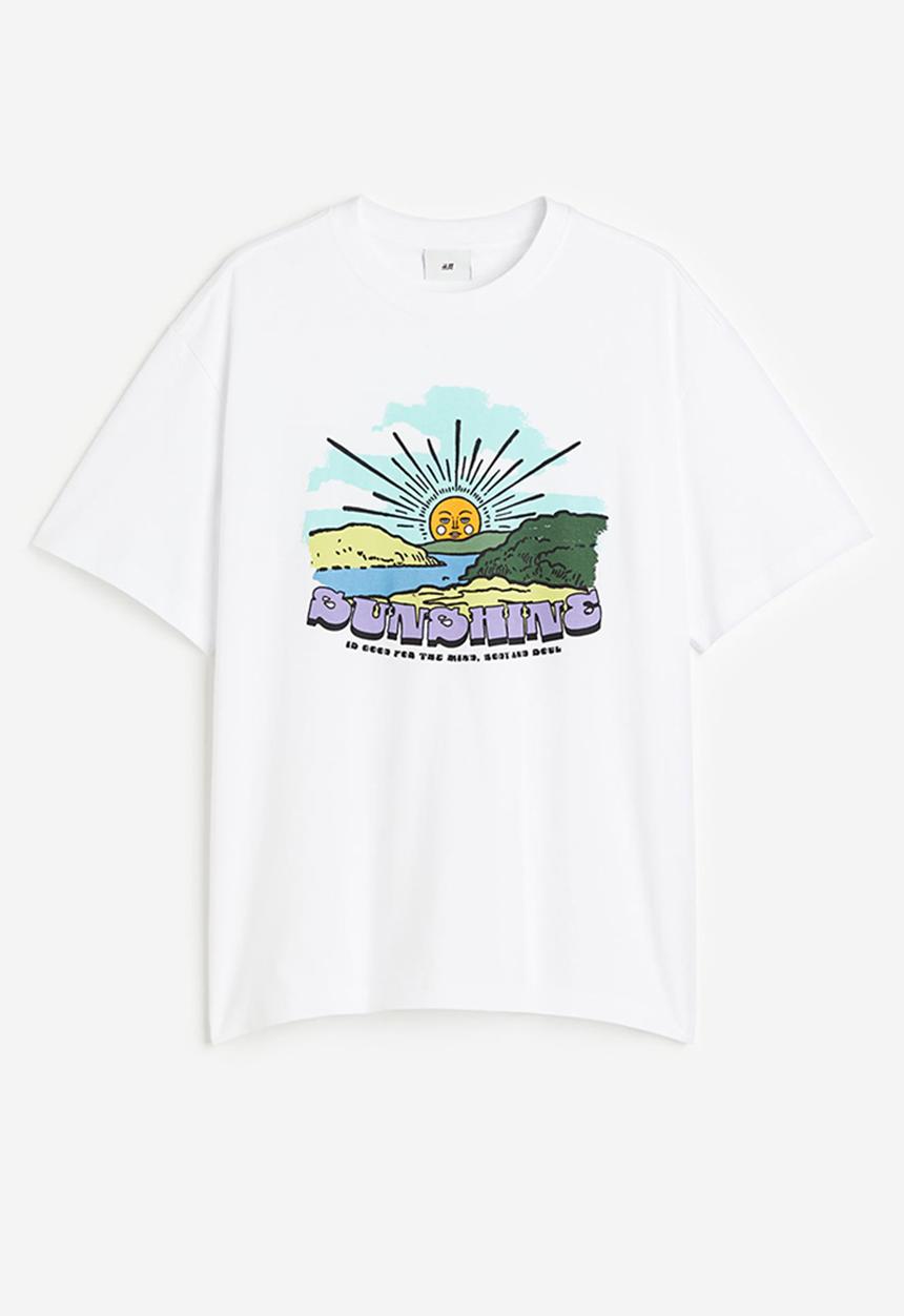 H&M - Loose fit printed t-shirt - white/sunshine