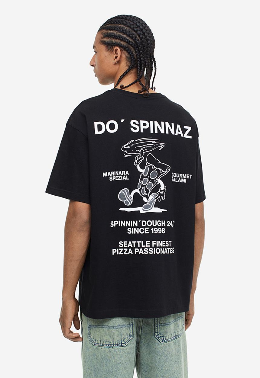 H&M - Relaxed fit printed t-shirt - black/pizza slice