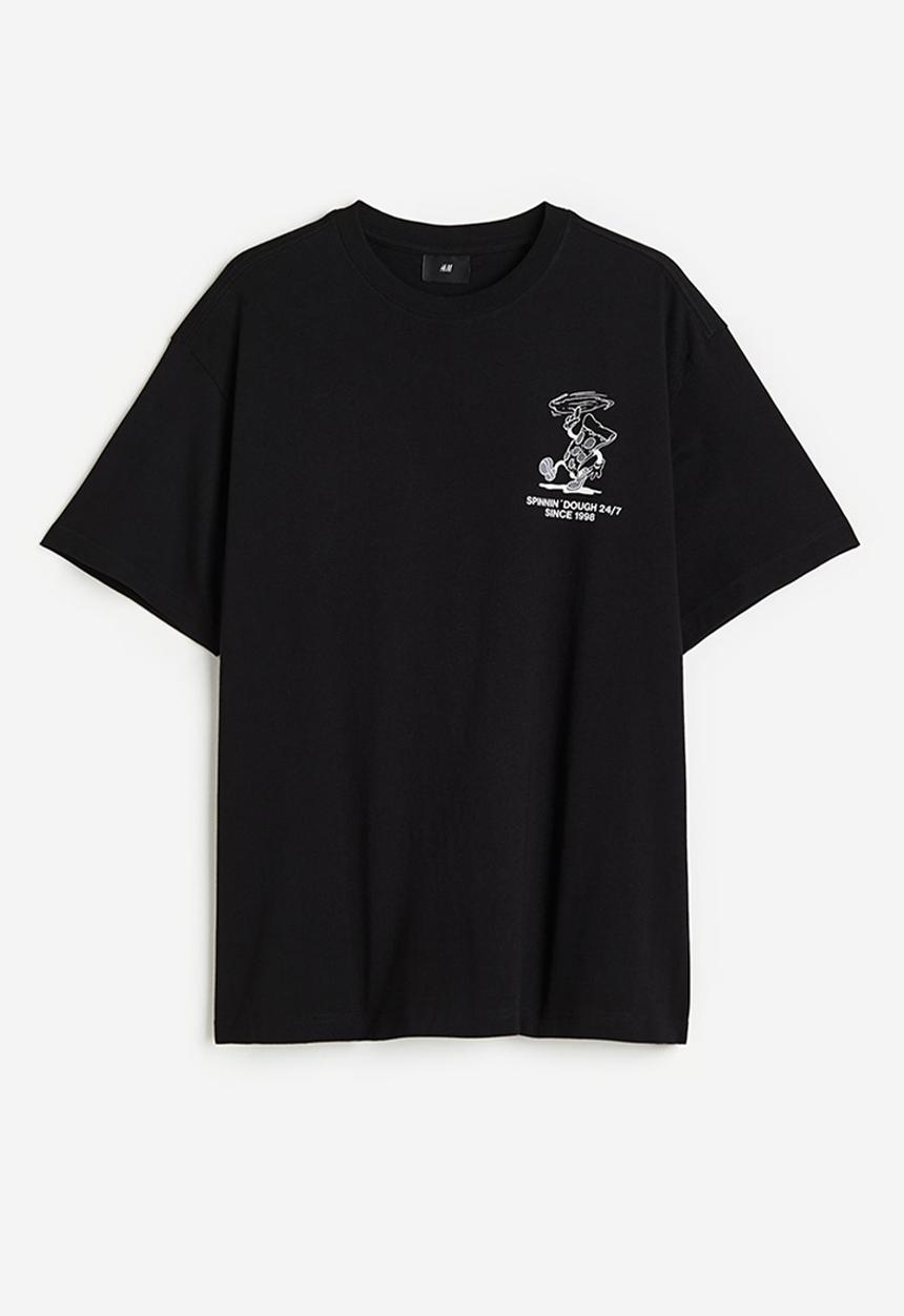 H&M - Relaxed fit printed t-shirt - black/pizza slice