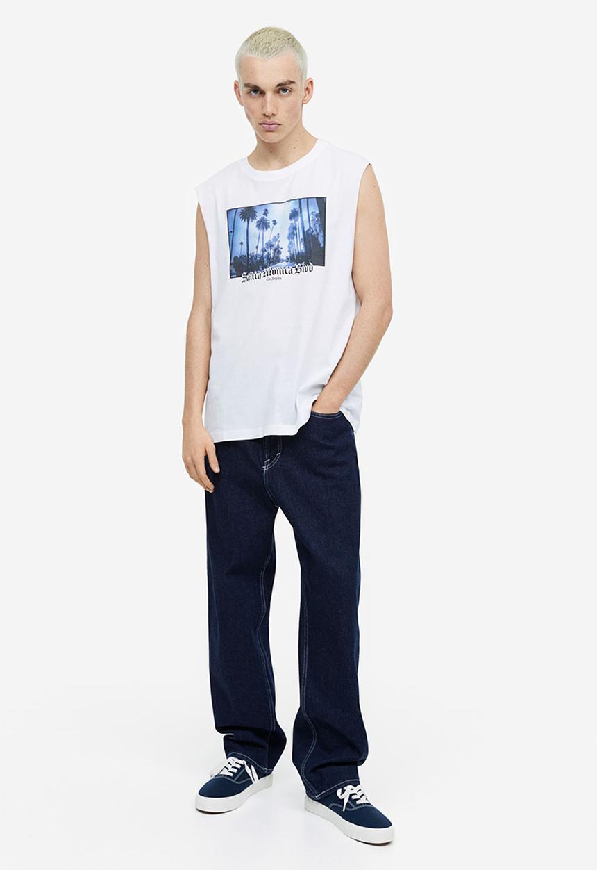 H&M - Relaxed fit cotton sleeveless top - white/santa monica