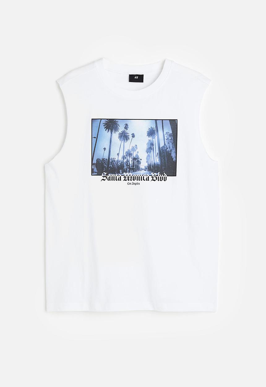 H&M - Relaxed fit cotton sleeveless top - white/santa monica