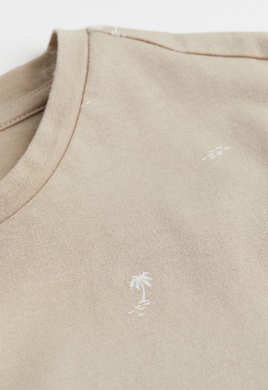 H&M - Regular fit cotton t-shirt - beige/palm trees