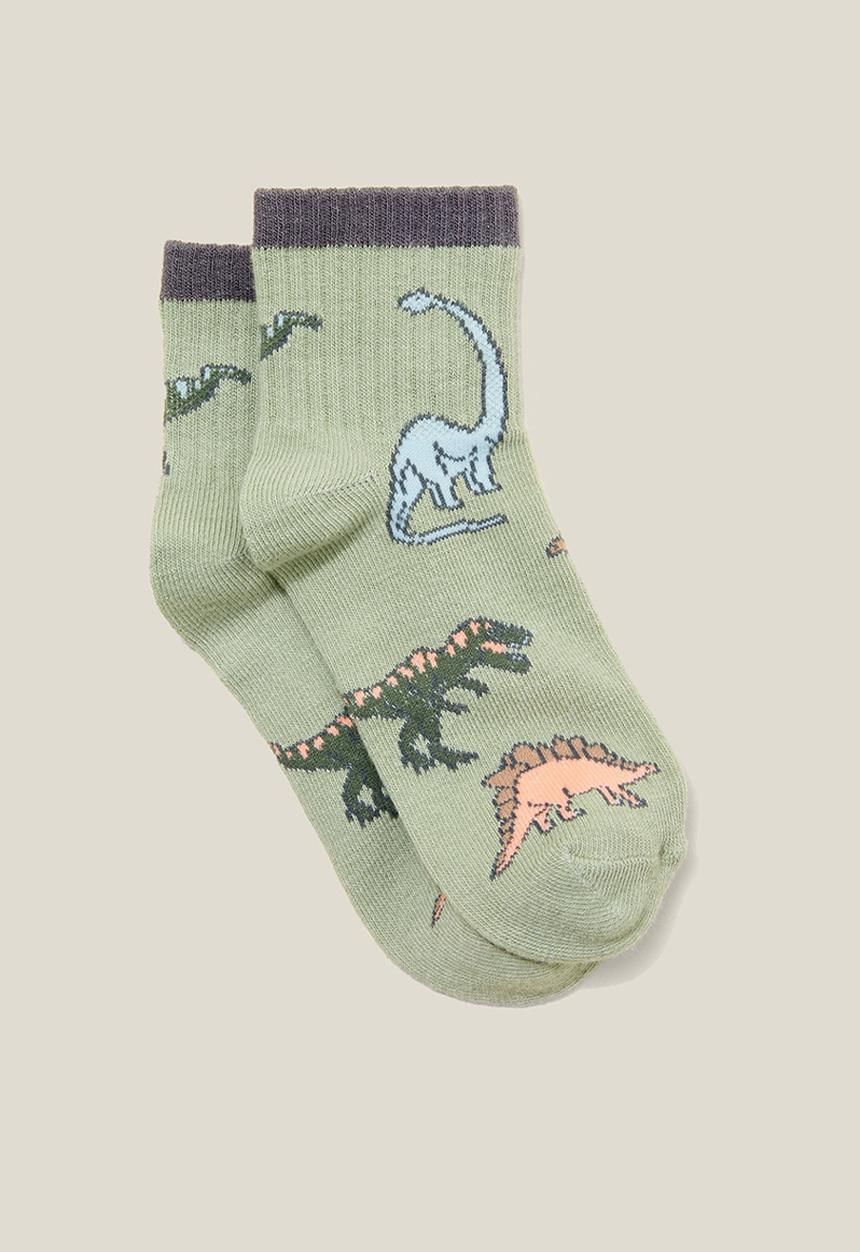 Cotton On - Single pack mid crew sock - deep sage/dinos